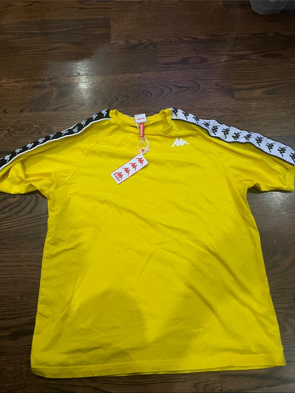 Kappa Yellow Short-Sleeve Tee with Black & White Logo Tape